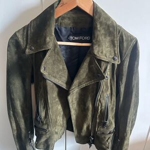 Tom Ford Green Suede Moto Jacket Asymmetrical Design